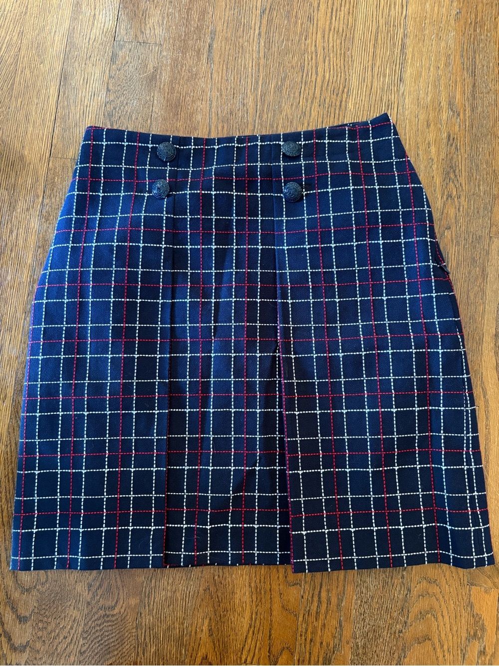 Brooks Brothers Navy Plaid Mini Skirt with Button Front